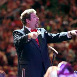 Music Director Donny Gilbert conducts the 32nd annual Christmas Carol Sing-Along, hosted by the Larry H. Miller family, at the Vivint Smart Home Arena in Salt Lake City on Monday, Dec. 12, 2016.