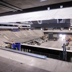 The view from the new front porch of the main concourse inside the Vivint Smart Home Arena in Salt Lake City is pictured on Thursday, Aug. 24, 2017. The arena is undergoing a $125 million remodel.