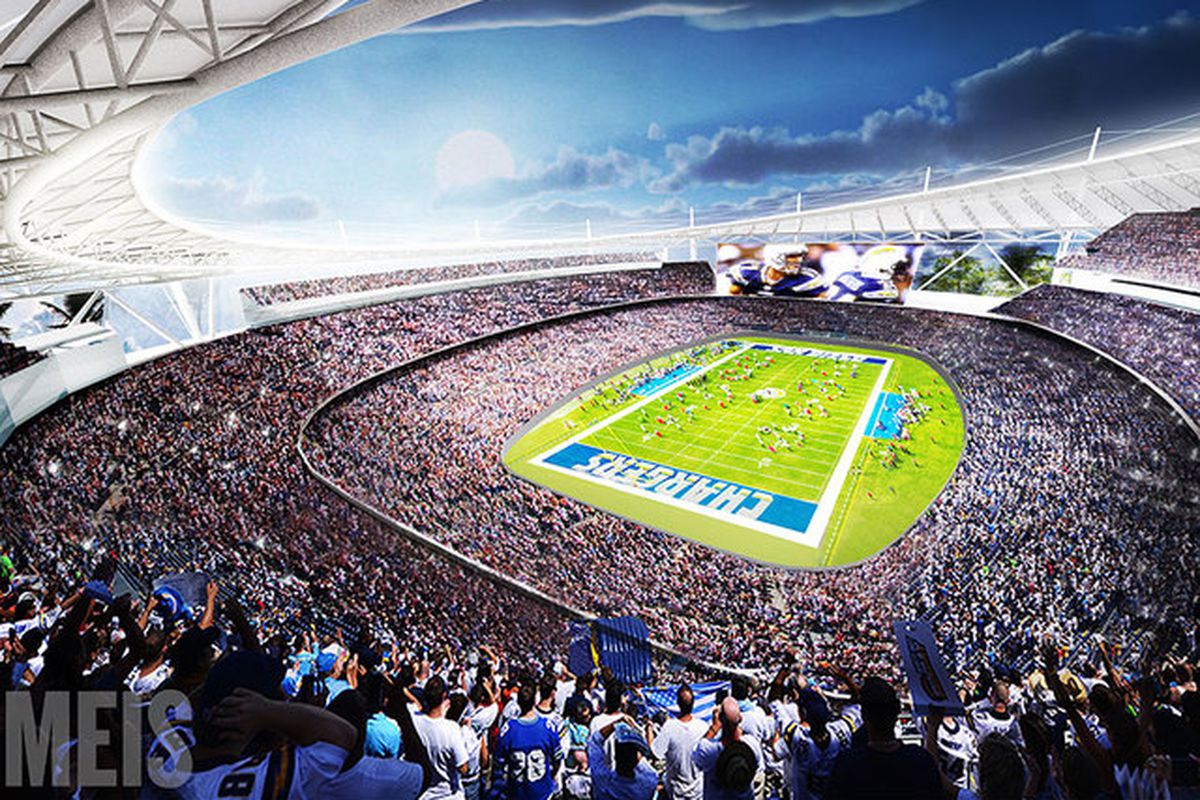 Rendering of a proposed stadium in Mission Valley