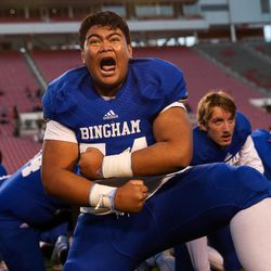 Lone Peak and Bingham compete in the 5A football State Championship game at Rice-Eccles Stadium in Salt Lake City on Friday, Nov. 18, 2016. Bingham won the game, 17-10.