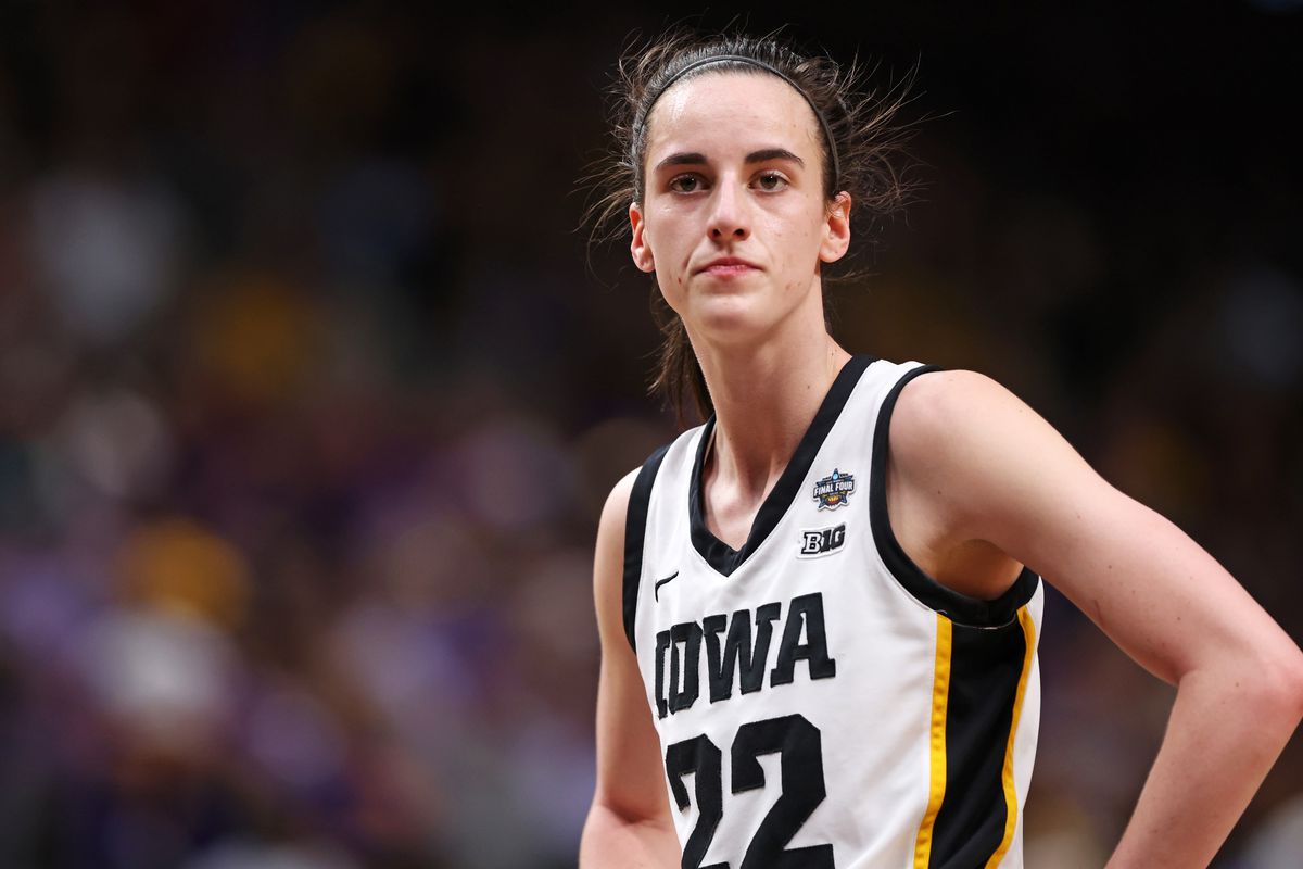 Caitlin Clark of the Iowa Hawkeyes reacts during the first half against the LSU Lady Tigers during the 2023 NCAA Women’s Basketball Tournament championship game at American Airlines Center on April 02, 2023 in Dallas, Texas.