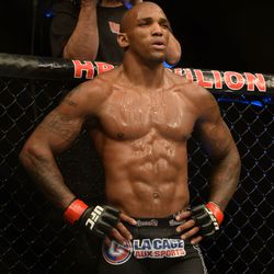 Francis Carmont prepares to fight during   the middleweight bout prelims of the UFC