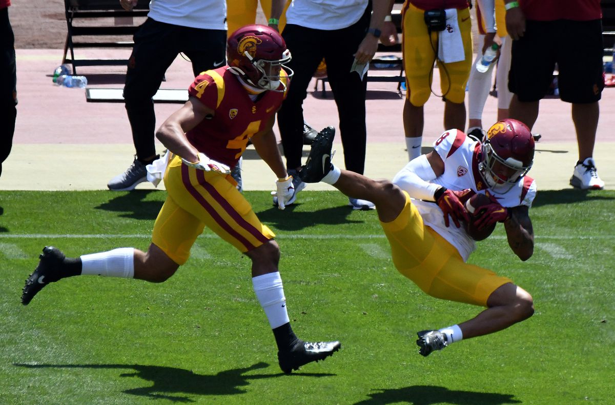The USC Trojans Spring Showcase football game in front of approximately 5,000 spectators at the Los Angeles Memorial Coliseum.