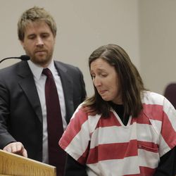 Megan Huntsman appears in court Thursday, Feb. 12, 2015, in Provo. Huntsman, a Utah woman accused of killing six of her newborn babies and storing their bodies in her garage, pleaded guilty to murder. Huntsman, 39, faces up to life in prison on the charges. She will be sentenced April 20. 
