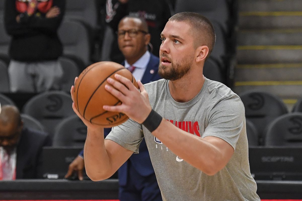 Atlanta Hawks forward Chandler Parsons warms up on the court prior to the game against the Minnesota Timberwolves. at State Farm Arena.