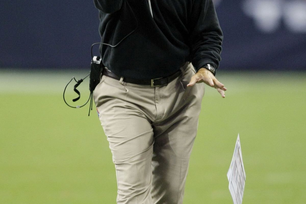 Aug 18, 2012; Houston, TX, USA; San Francisco 49ers head coach Jim Harbaugh yells at a referee against the Houston Texans in the second quarter at Reliant Stadium. Mandatory Credit: Brett Davis-US PRESSWIRE