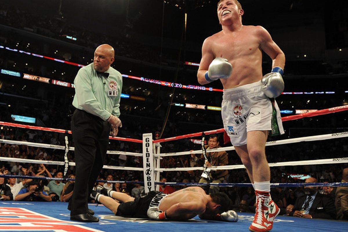 Saul Alvarez knocked out Carlos Baldomir in six rounds last night in Los Angeles. (Photo by Harry How/Getty Images)