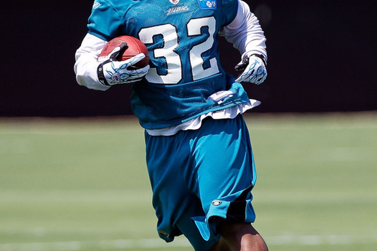 JACKSONVILLE FL - JULY 30:  Maurice Jones-Drew 32 of the Jacksonville Jaguars during the first day of Training Camp at EverBank Field on July 30 2010 in Jacksonville Florida.  (Photo by Sam Greenwood/Getty Images)