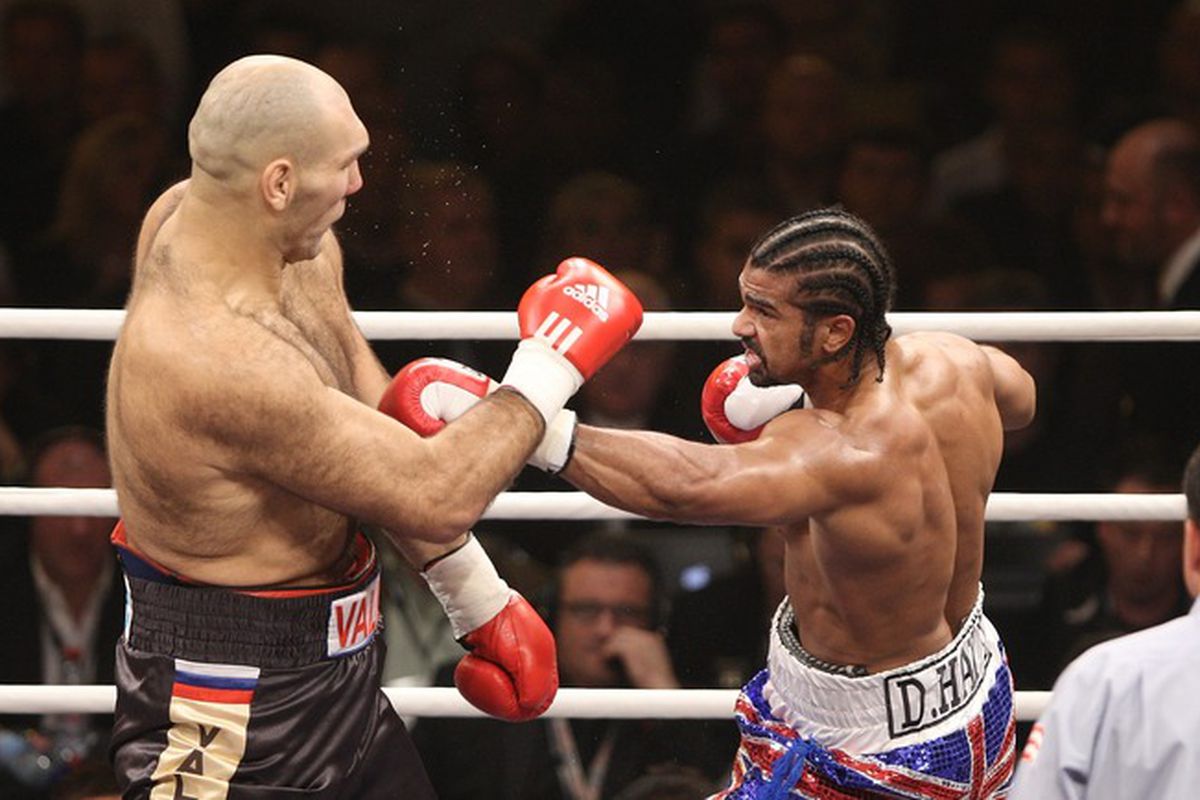 David Haye managed to win a close decision over Nikolai Valuev in Germany today, giving him the WBA heavyweight title. (Photo by Thomas Langer/Bongarts/Getty Images)