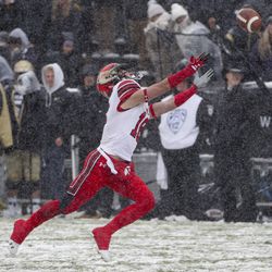 Utah Utes wide receiver Britain Covey (18) can't.make a diving catch during the University of Utah football game against the University of Colorado at Folsom Field in Boulder, Colorado, on Saturday, Nov. 17, 2018.