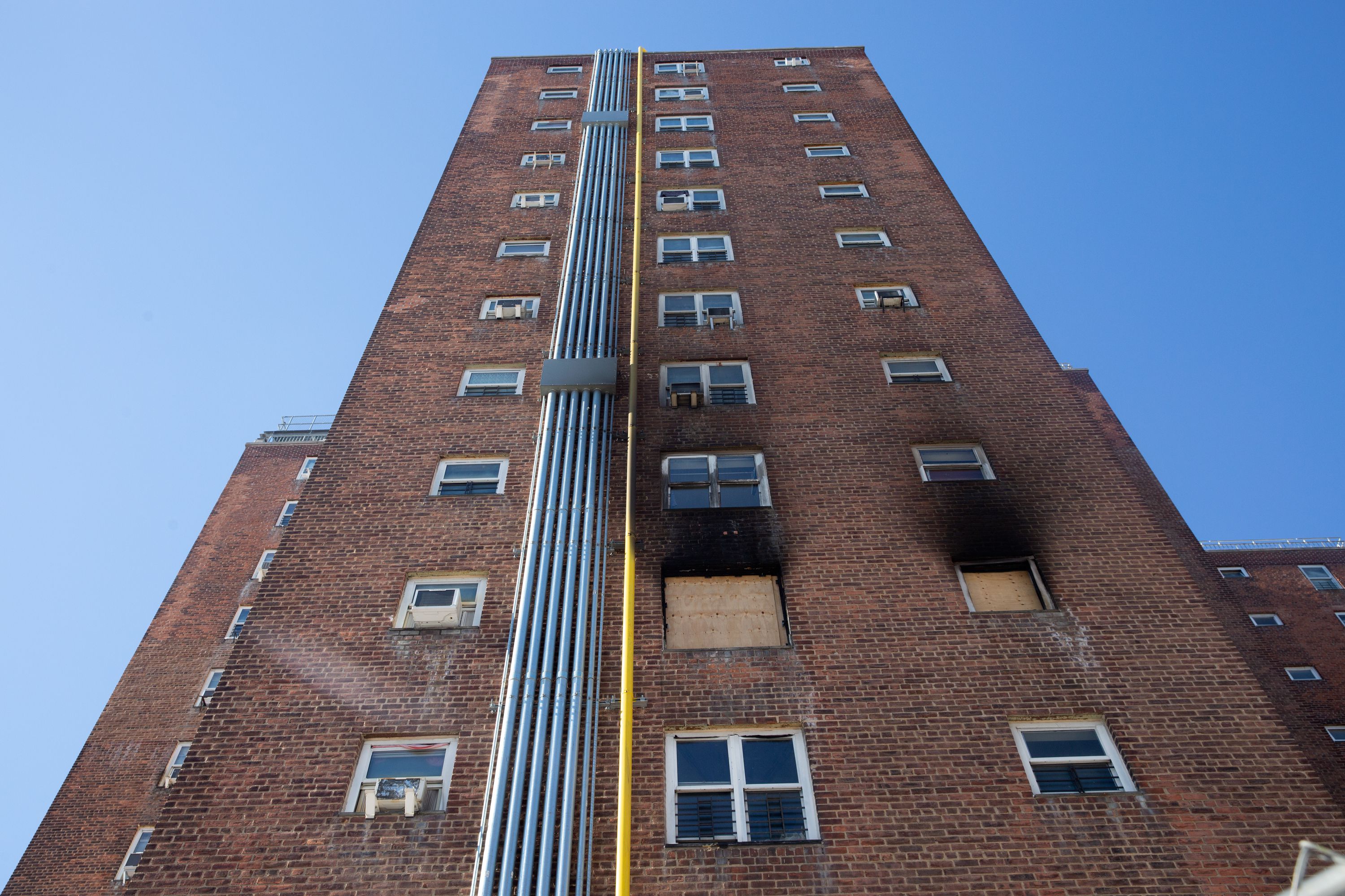 A pair of teens survived a fire at NYCHA’s Jacob Riis Houses in the East Village after climbing down a pipe, Feb. 1, 2022.