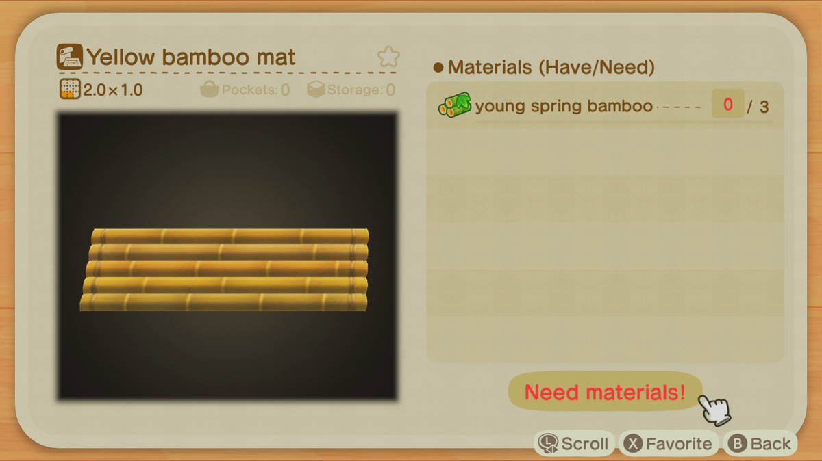 A New Horizons recipe for a Yellow Bamboo Mat