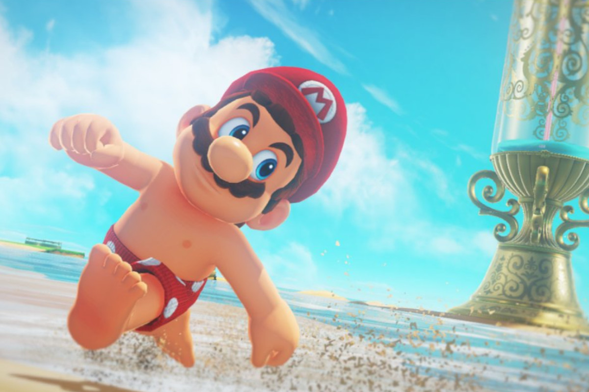 Shirtless Mario in Super Mario Odyssey
