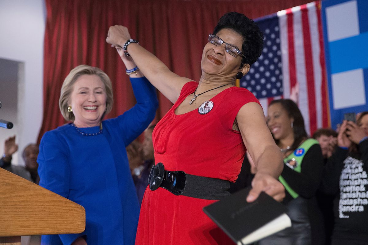 Hillary Clinton and Geneva Reed-Veal, the mother of Sandra Bland, at a get out the vote rally in Chicago. 