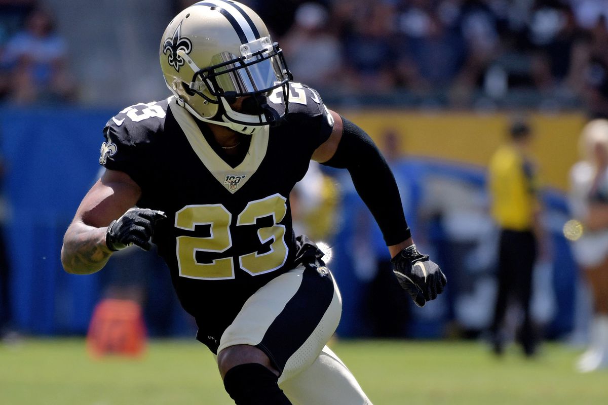 New Orleans Saints cornerback Marshon Lattimore during the first half against the Los Angeles Chargers at Dignity Health Sports Park.