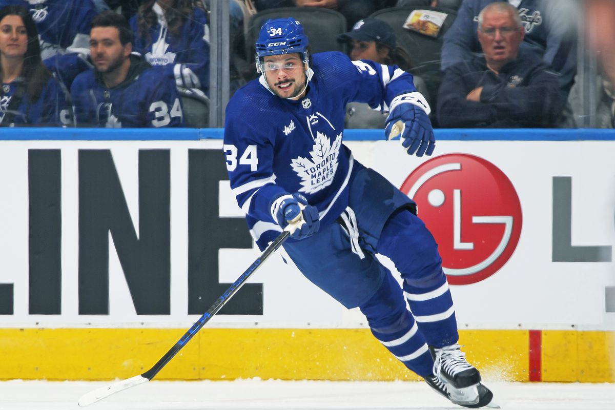 Auston Matthews of the Toronto Maple Leafs skates against the Arizona Coyotes during an NHL game at Scotiabank Arena on October 17, 2022 in Toronto, Ontario, Canada. The Coyotes defeated the Maple Leafs 4-2.