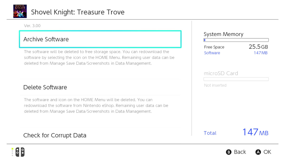 Nintendo Switch - archive or delete Shovel Knight: Treasure Trove