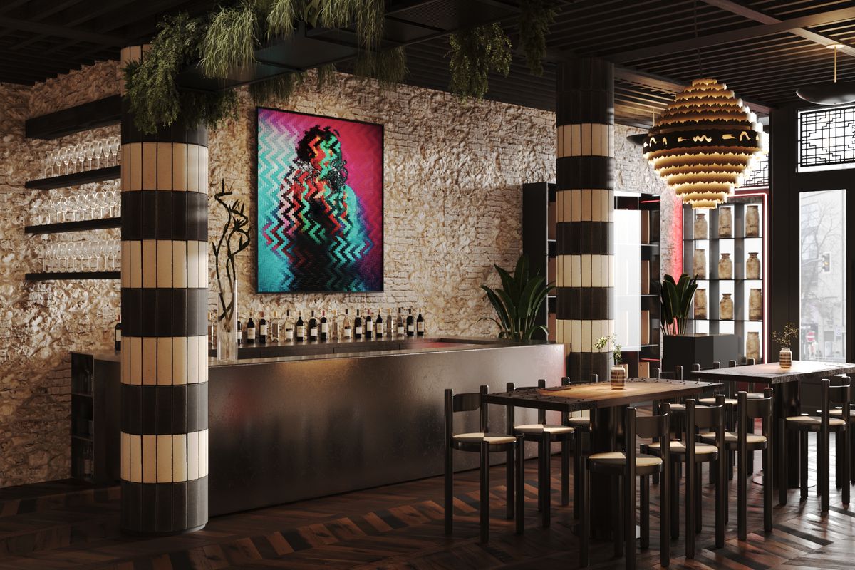 A rendering of the bar at Grandma’s Home, a Chinese chain with more than 200 locations.