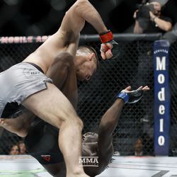 Vicente Luque looks for the finish at UFC 229.
