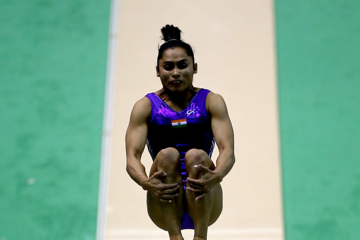 Dipa Karmakar of India competes on the vault.