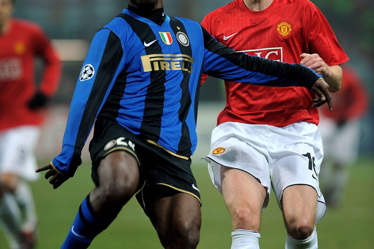 Nelson Rivas playing for Inter Milan against Manchester United in the UEFA Champions League. Rivas is expected to sign with the Montreal Impact as their first player.