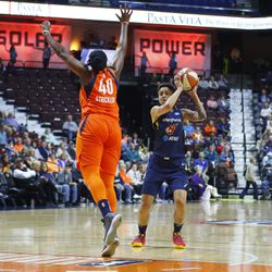 The Indiana Fever take on the Connecticut Sun in a WNBA game at Mohegan Sun Arena in Uncasville, CT on May 28, 2019.