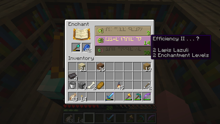 The Enchant screen in Minecraft