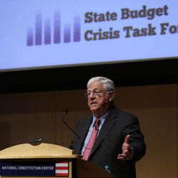 Former Federal Reserve Bank Chairman, Paul Volcker, speaks during a meeting of the State Budget Crisis Task Force at the National Constitution Center, Tuesday, June 25, 2013, in Philadelphia. The event is designed to bring attention to the eroding financial condition of state governments. 