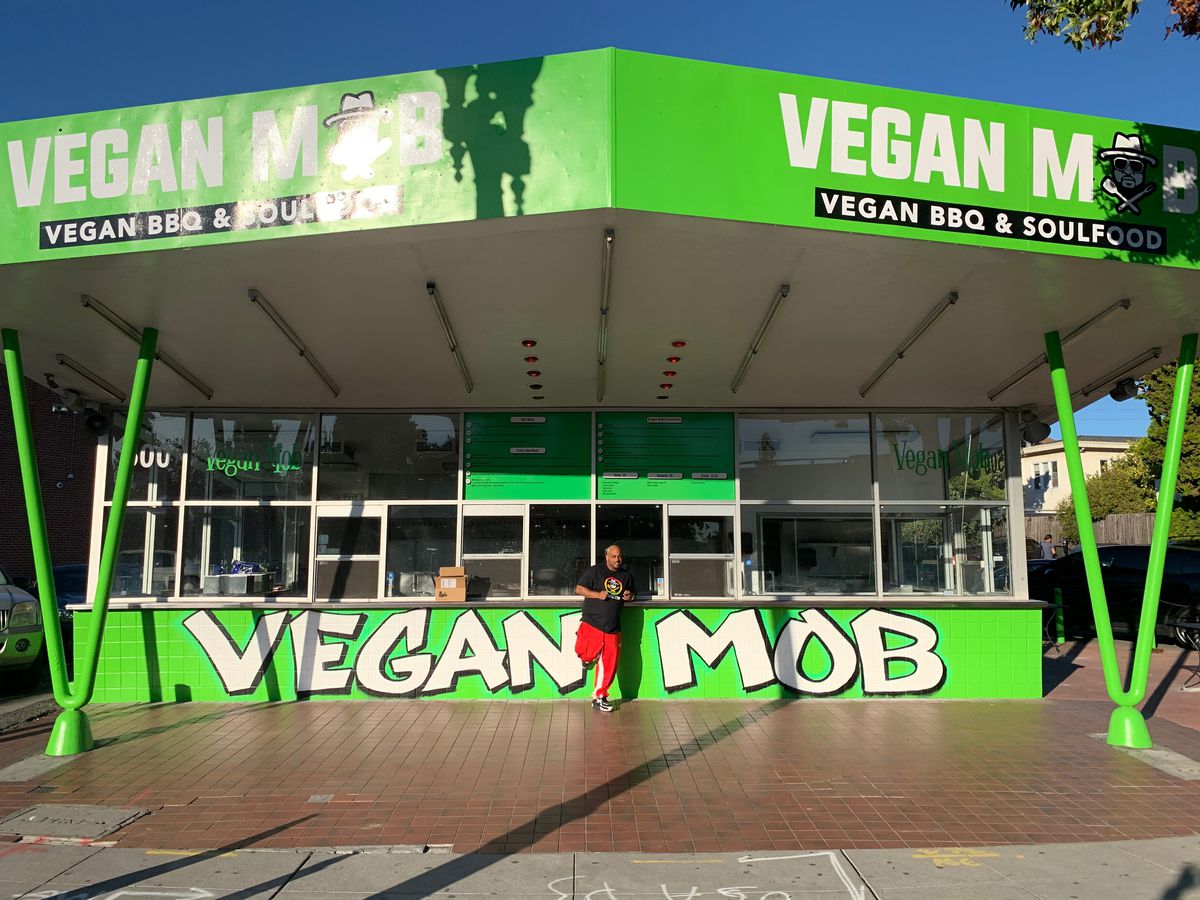 Toriano Gordon in front of his new permanent location of Vegan Mob