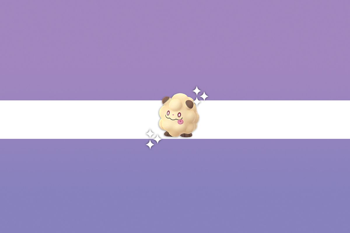 A golden brown Swirlix (shiny) on a purple background