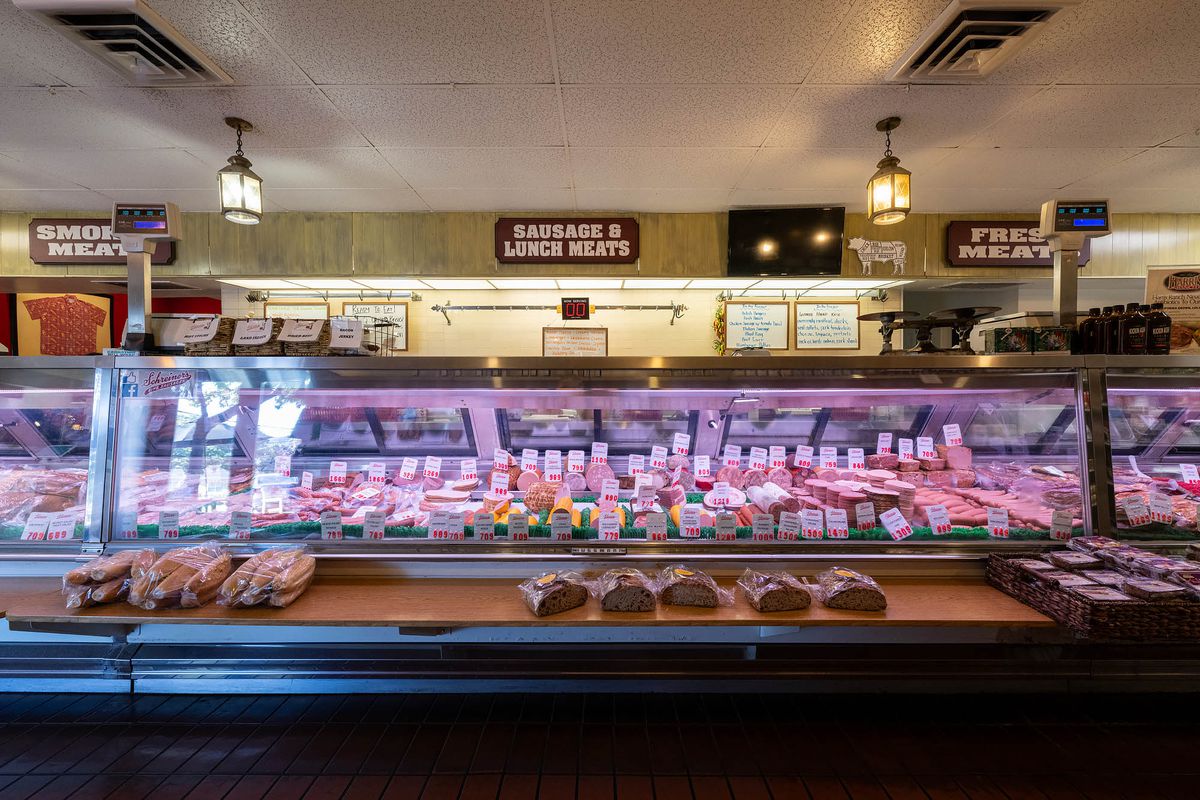Meat counter at Schreiner’s Fine Sausages.