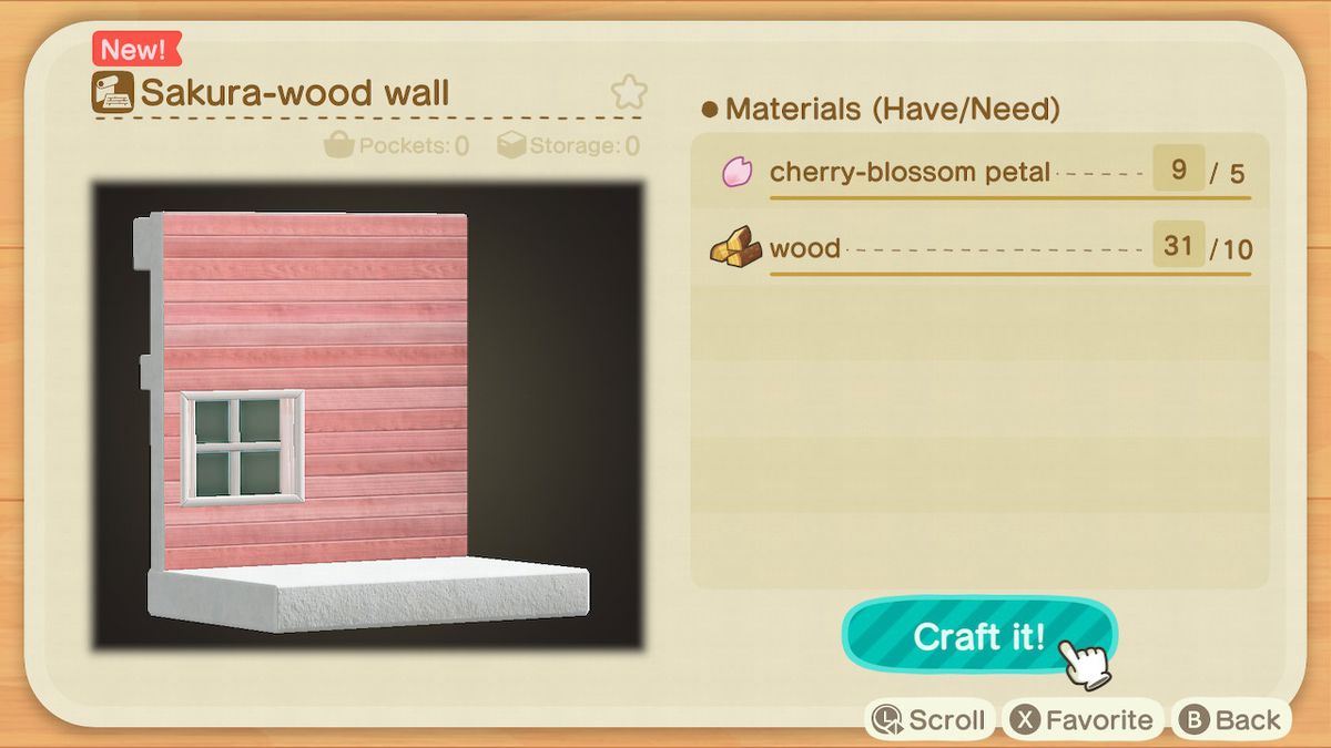 An Animal Crossing recipe for Sakura Wood Wall