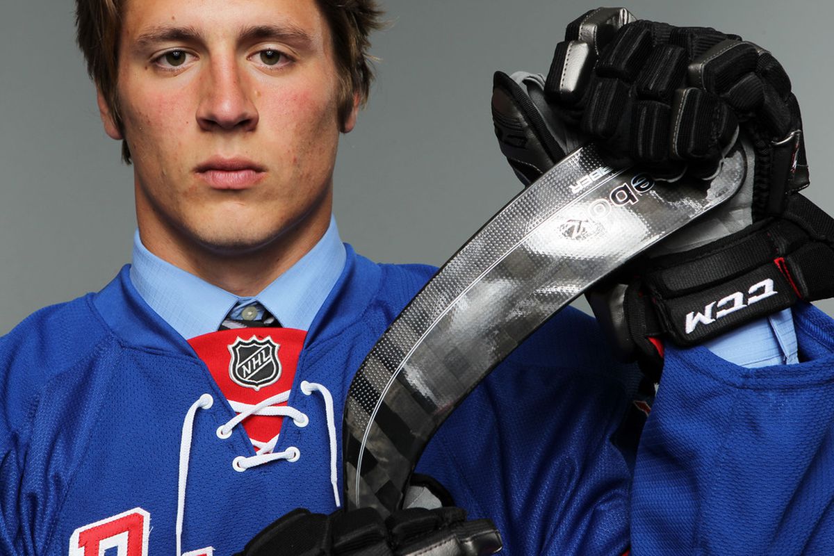 ST PAUL, MN - JUNE 24:  15th overall pick Jonathan Miller by the New York Rangers poses for a portrait during day one of the 2011 NHL Entry Draft at Xcel Energy Center on June 24, 2011 in St Paul, Minnesota.  (Photo by Nick Laham/Getty Images)