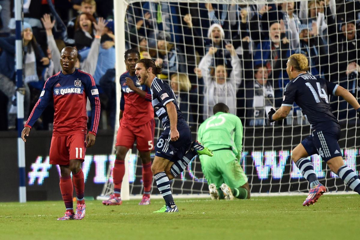 Zusi celebrates after scoring a beautiful goal from outside box last year against the Fire.