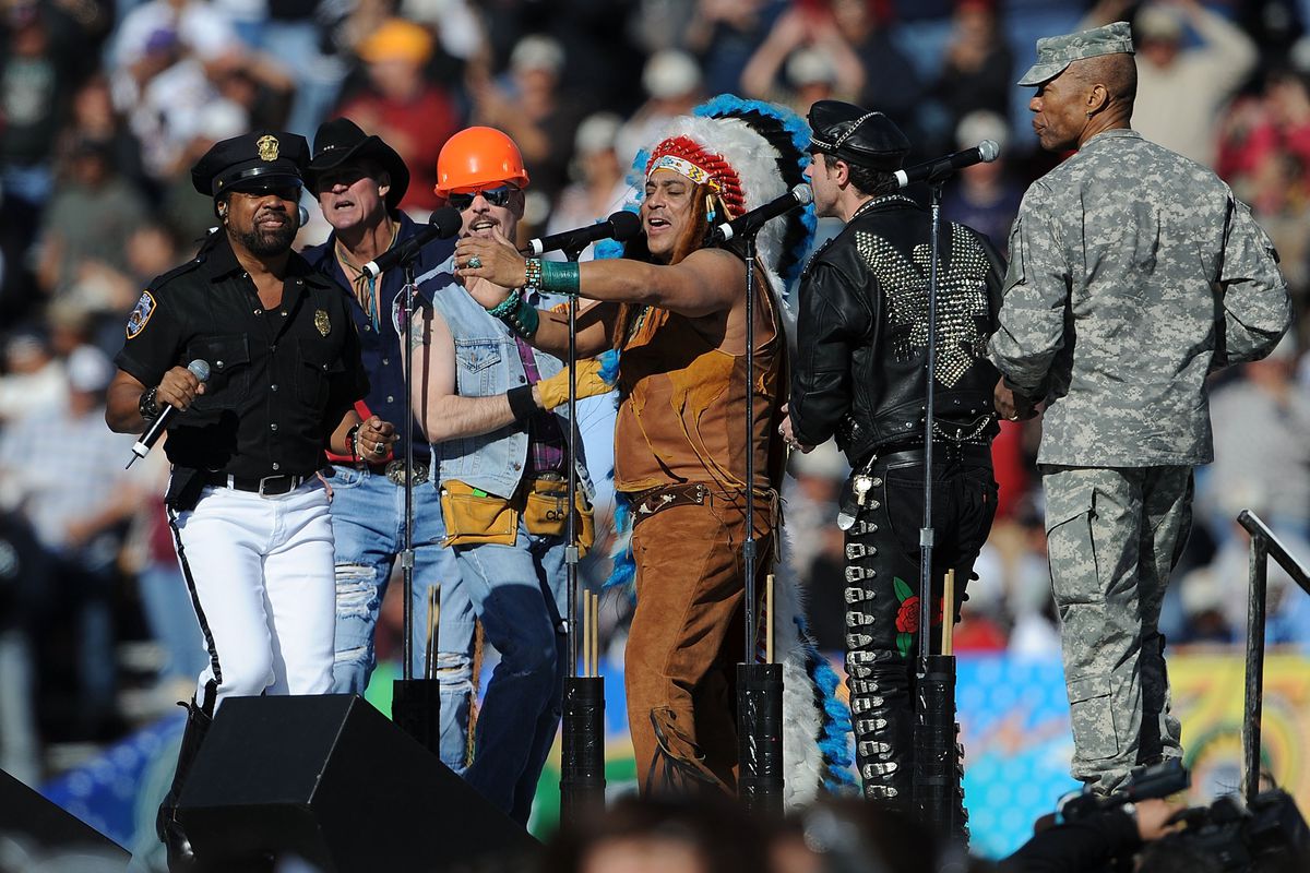 The Village People perform at halftime between the Oregon State Beavers and the Pittsburgh Panthers during the Brut Sun Bowl