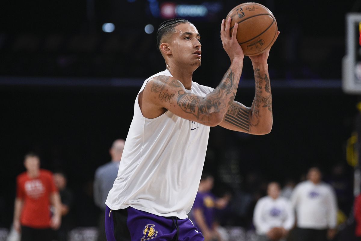 Los Angeles Lakers forward Kyle Kuzma warms up prior to the game against the Atlanta Hawks at Staples Center.