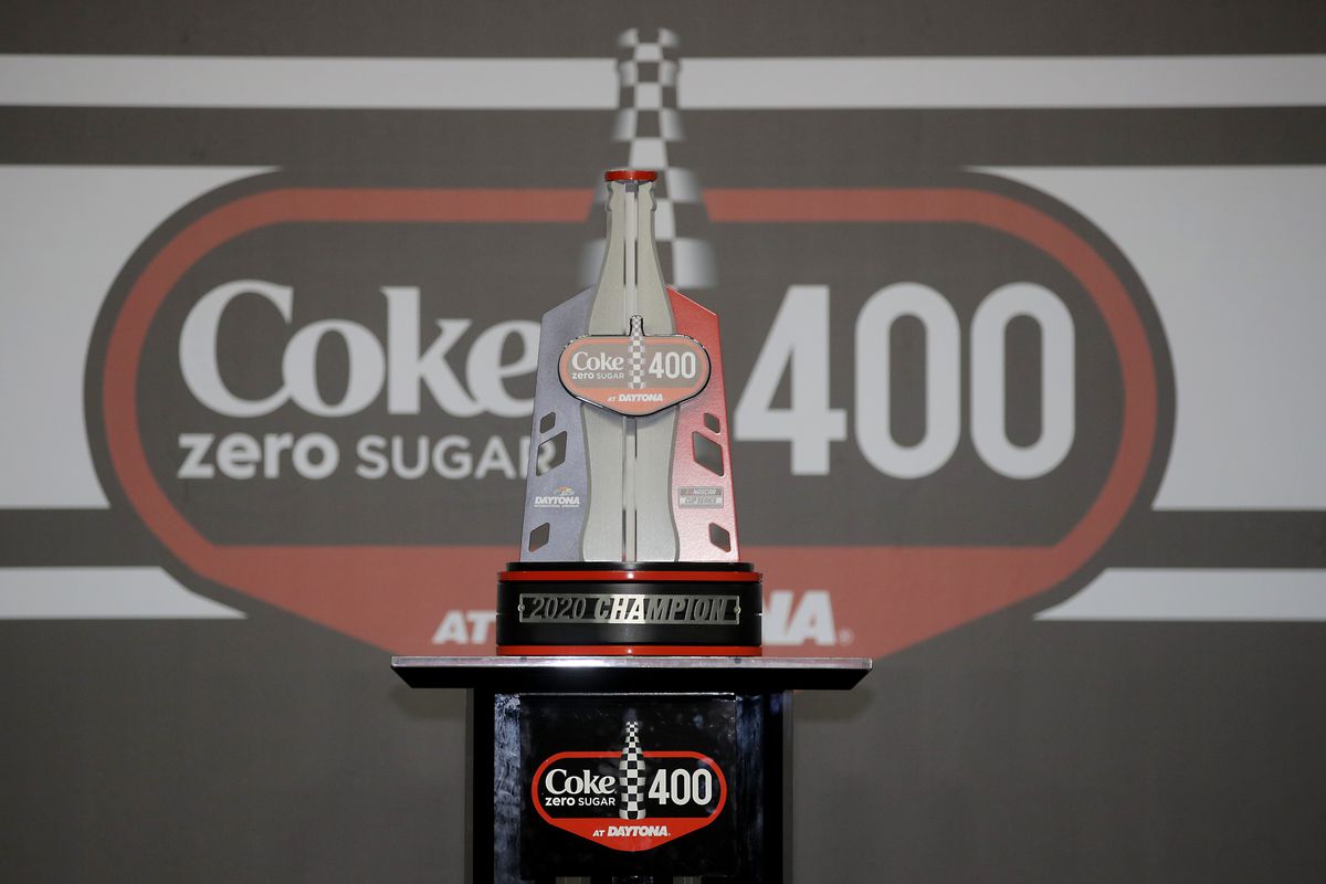 A view of the Coke Zero Sugar 400 trophy as it sits in Victory Lane during the NASCAR Cup Series Coke Zero Sugar 400 at Daytona International Speedway on August 29, 2020 in Daytona Beach, Florida.