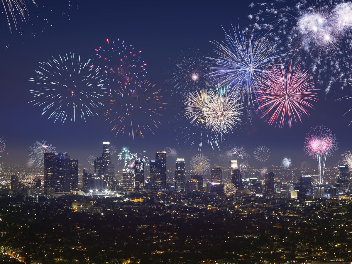 Fireworks light up Downtown LA skyline