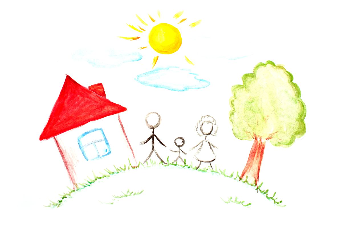 A house and family drawn by what appears to be a five-year-old kid.