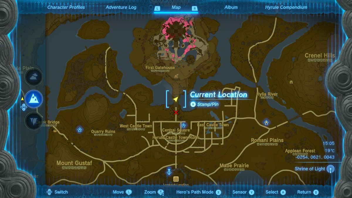 A map shows the location of the Soldier’s Armor in Zelda Tears of the Kingdom.