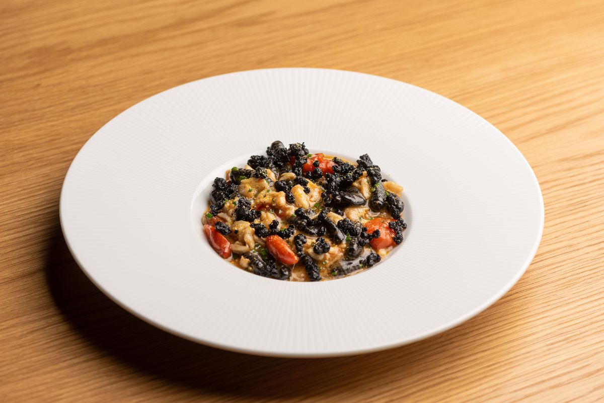 Squid ink cavatelli with spanner crab at Grandmaster Recorders in Hollywood, California.