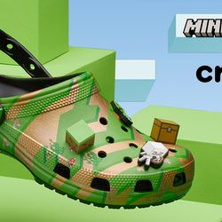 An adult-sized Minecraft x Crocs elevated clog