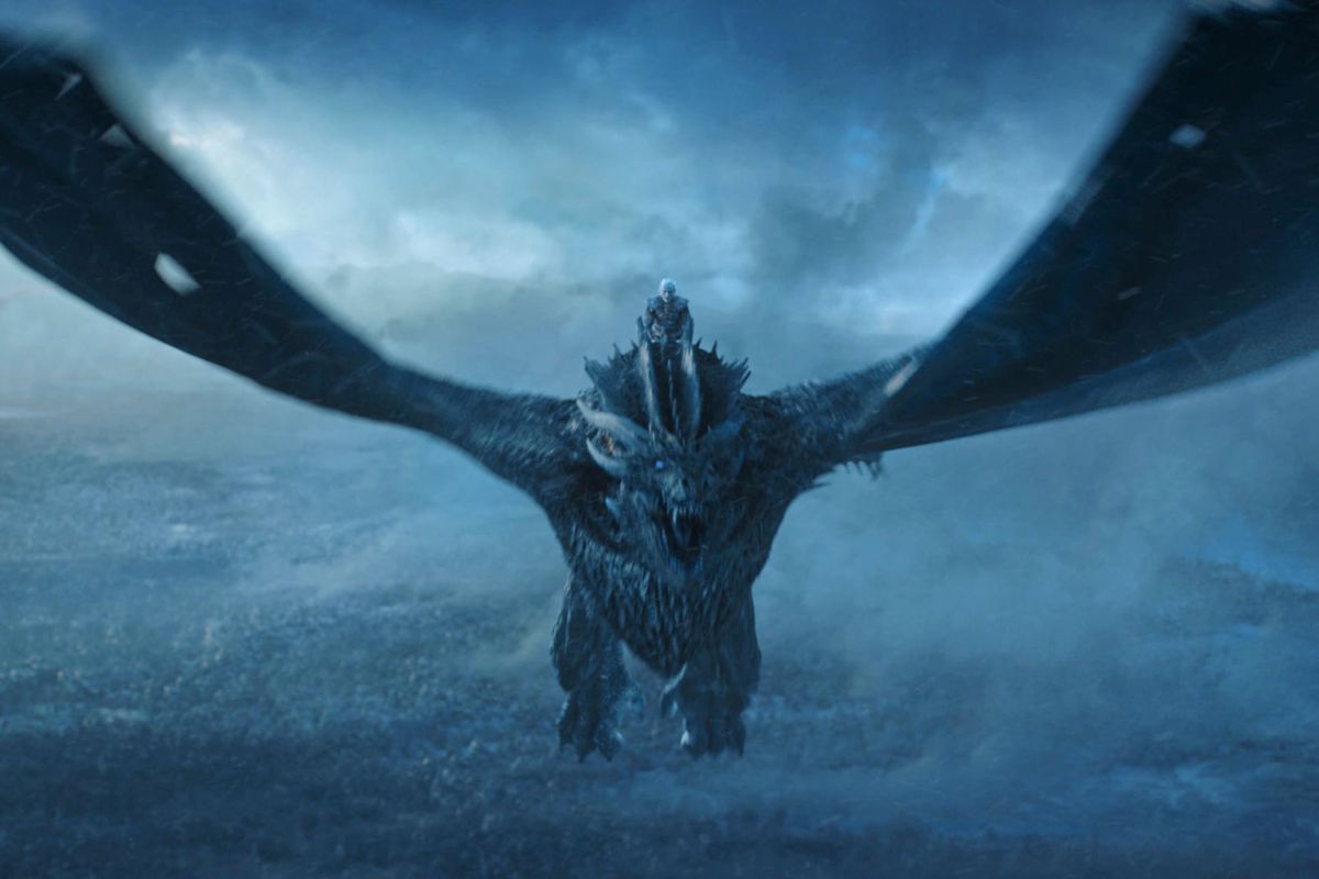Game of Thrones season 8 episode 3 - the Night King riding ice dragon Viserion