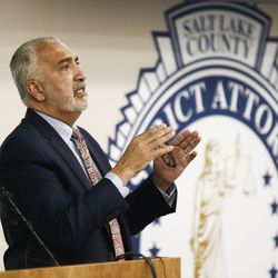Salt Lake County District Attorney Sim Gill speaks during a press conference at the Salt Lake County District Attorney’s Office in Salt Lake City on Friday, May 24, 2019, about an officer-involved shooting on Nov. 9, 2018, that resulted in the death of Cody Belgard. "Any loss of life in our community is one too many," Gill said at the end of the press conference, however he chose not to press charges against the officers involved in the incident.