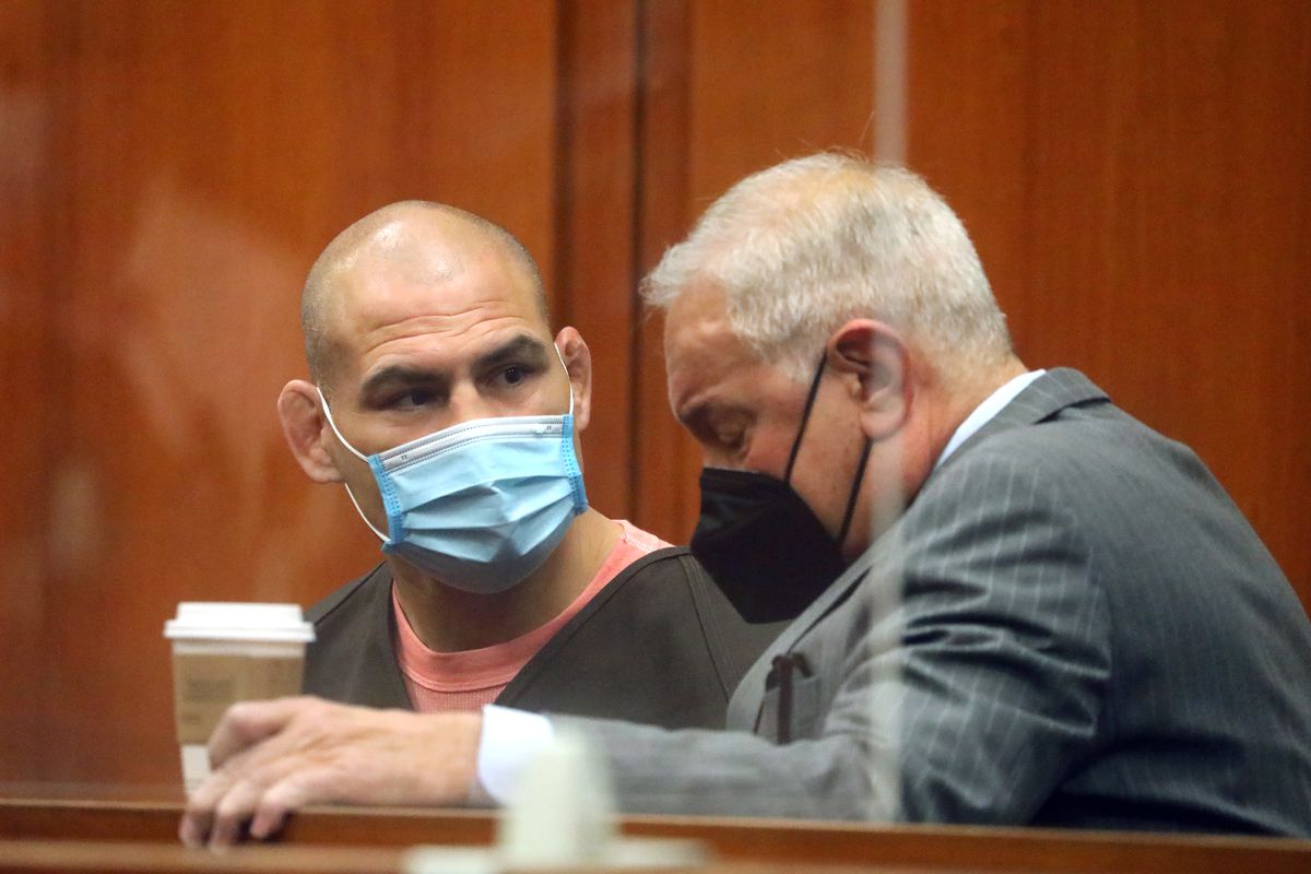 Former UFC champion Cain Velasquez during a March 2022 hearing for his attempted murder case.