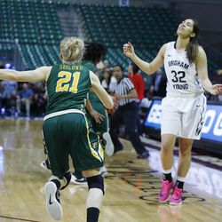 Brigham Young Cougars forward Kalani Purcell (32) has the ball stolen at the buzzer during the WCC tournament championship in Las Vegas Tuesday, March 8, 2016. San Francisco won 70-68. 