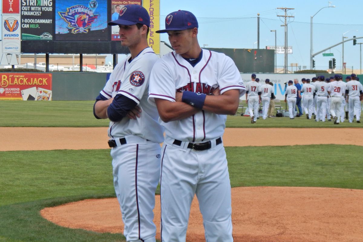 Carlos Correa and Mark Appel pose together during the Lancaster Jethawks Media Day.