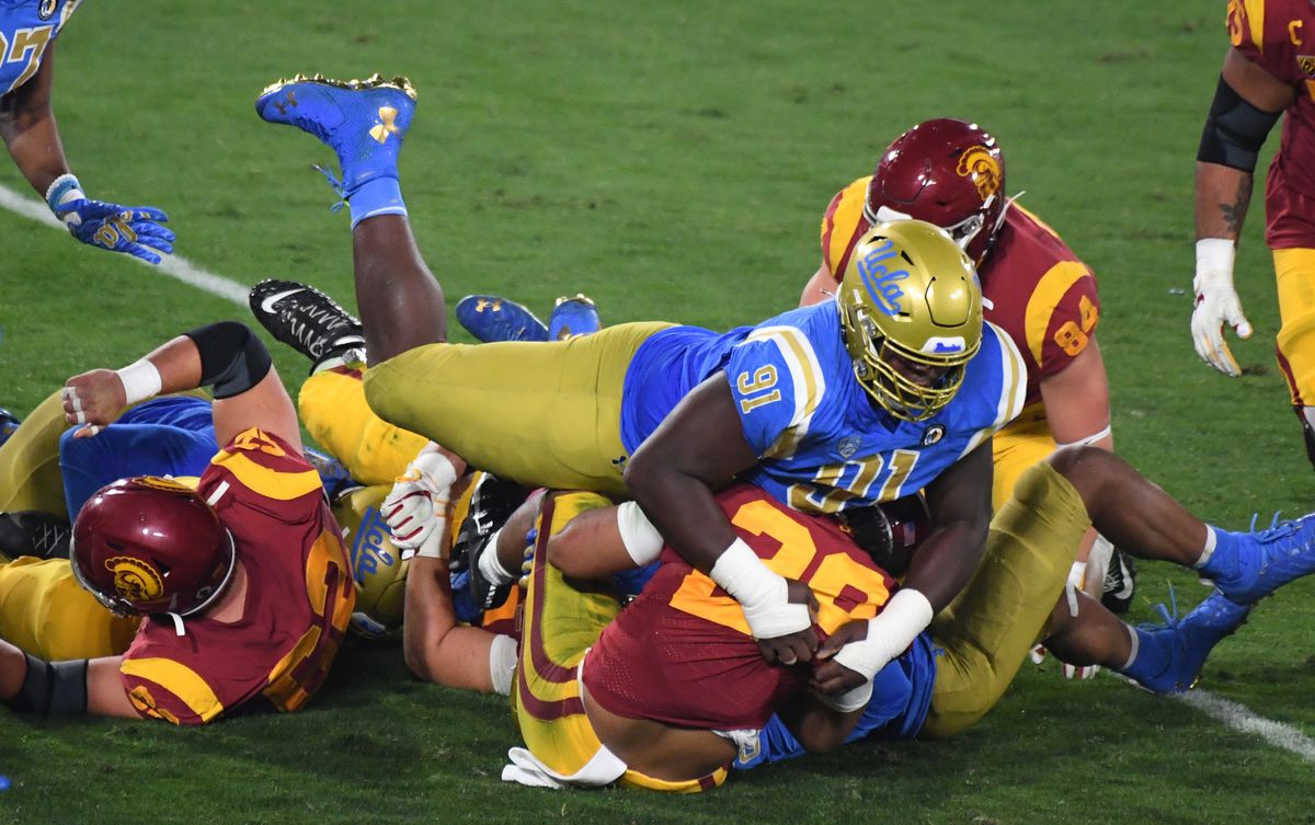USC Trojans defeated the UCLA Bruins 43-38 during a NCAA Football game at the Rose Bowl.