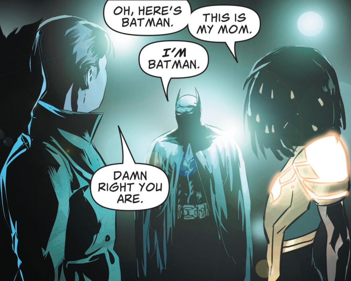 Naomi introduces her mom to Batman, in Action Comics #1016, DC Comics (2019). 