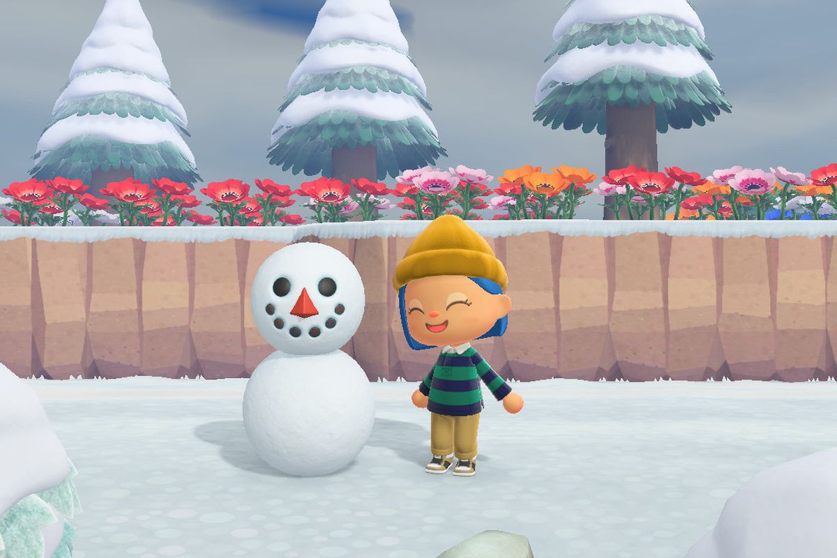 An Animal Crossing player standing next to a Snowboy